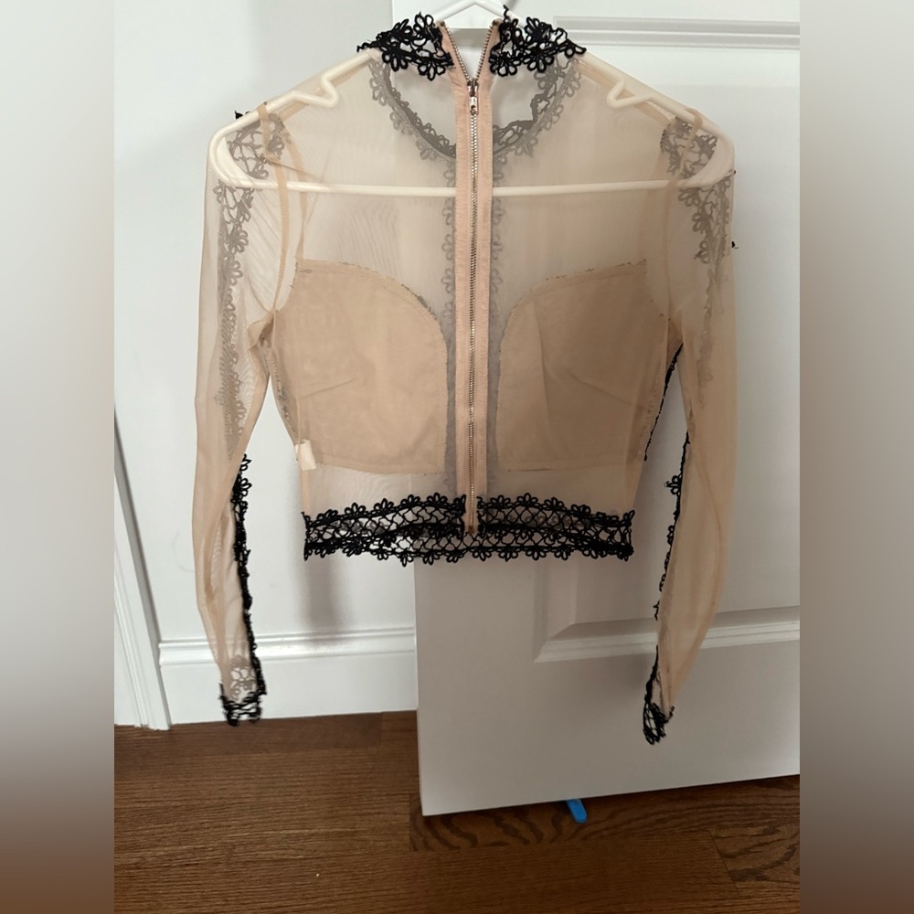 a'gaci Black and Cream Embellished Crop Blouse - Picture 5 of 5